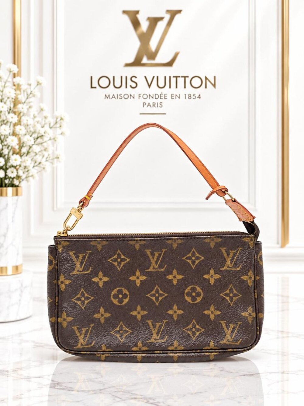 Authentic Louis Vuitton Pochette Accessoires Monogram Canvas Shoulder Bag